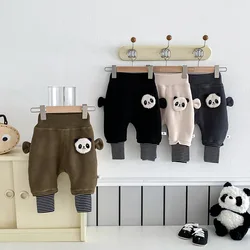 UNIFEMEN Baby Boys Pants Plush Thickened Autumn Winter Infant Boys Pants Panda Warmth Striped Hem Toddler Boys Trousers