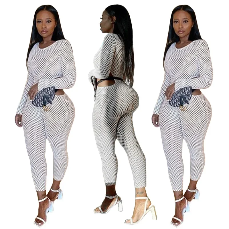 Fashion Jumpsuit Womens Fall Clothes Long Sleeve O-neck New Sexy Waist Cut Out Mesh Jumpsuit For Women Bodycon Clubwear