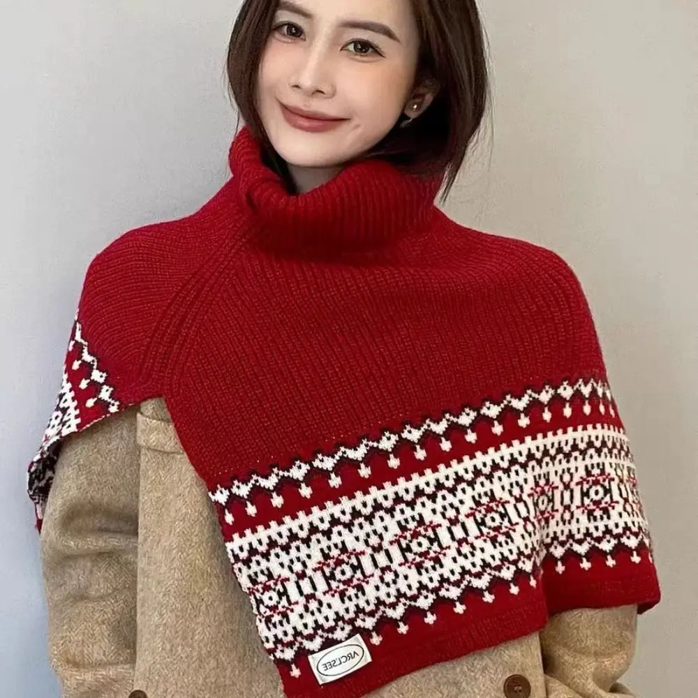 

Элегантный пуловер в стиле Fair Isle, вязаная шаль, утепленная теплая накидка на шею, плащ с разрезом, женская зимняя шаль для девочек