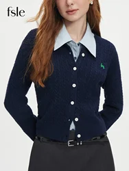 FSLE Round Neck All-match Casual Embroidered Knitted Cardigan Women's Autumn 2024 New Design Knitted Tops 24FS13032