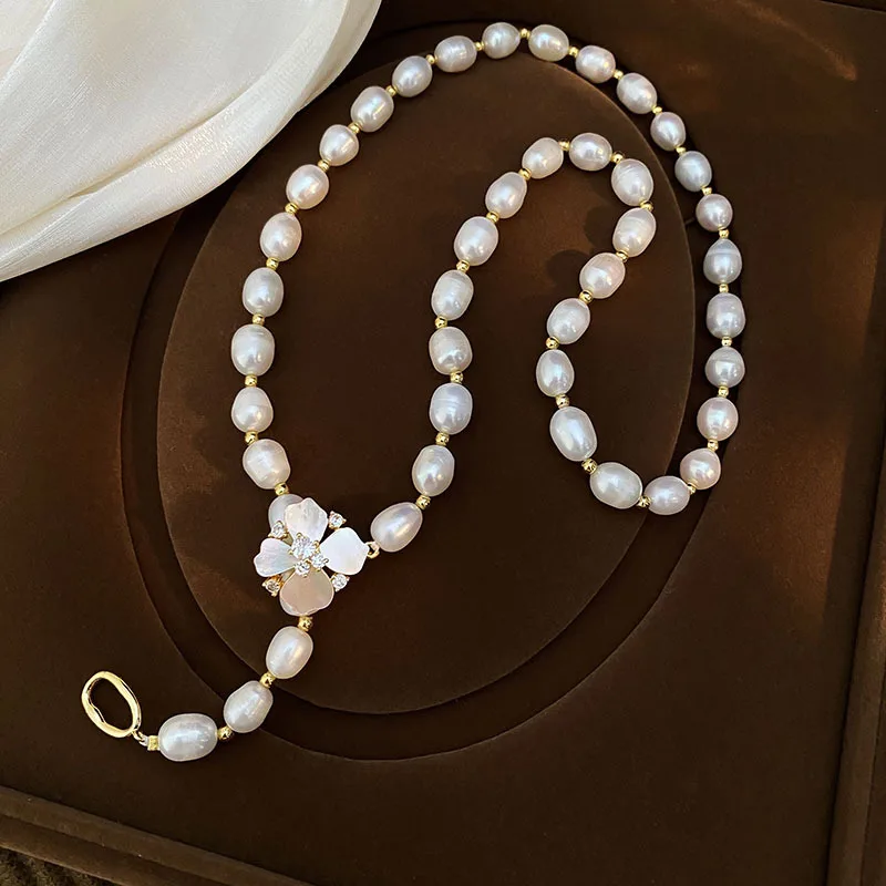 

Новинка: Модное женское ожерелье с натуральным пресноводным жемчугом «Ледяной цветок» 8-9 мм, позолота 14K, цепочка для свитера