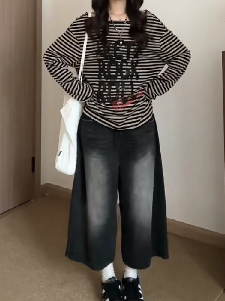 Novos Shorts Jeans Femininos Retrô Americanos Cinza e Preto Lavado, Corte Soltinho, Perna Larga, Comprimento Médio, Estilo Casual, Perfeitos para o Verão
