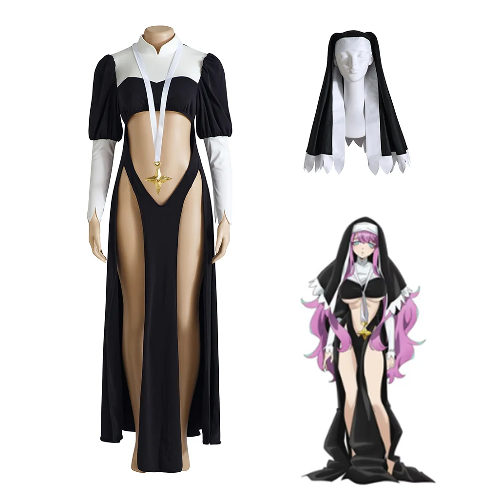 Gushing over Magical Girls Sister Nana Cosplay Black and White High Slit Hollow Dress Halloween Carnival Night Costume