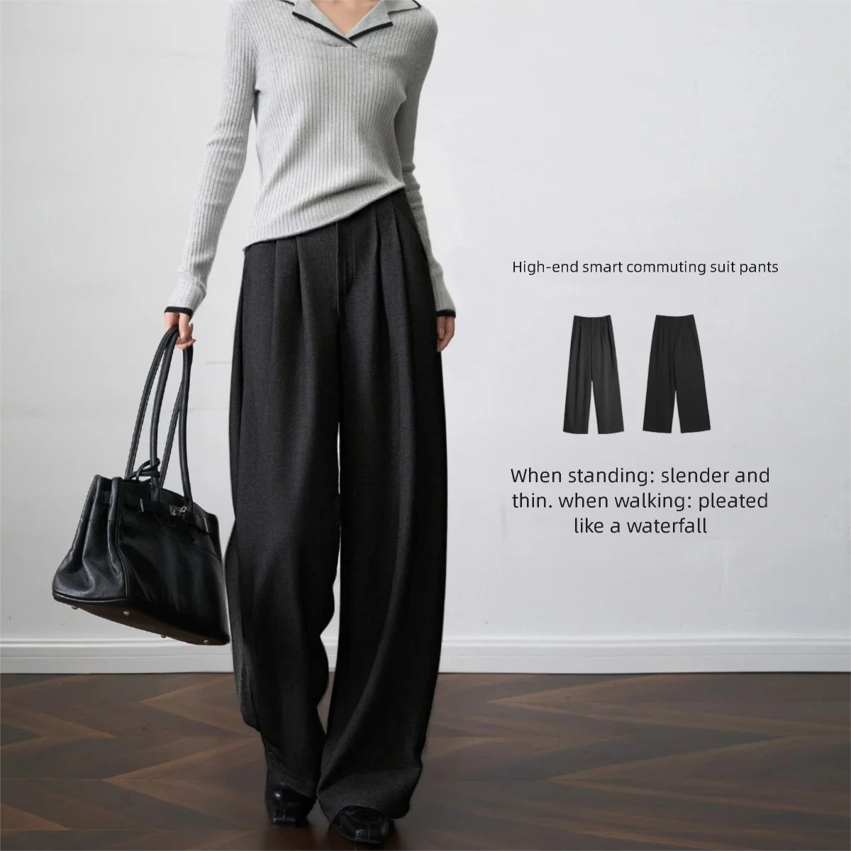 OLrain Office Lady Suit Pants for Women 2026 Autumn New High Waist Wide Leg Draped Trousers Loose Straight Bottoms O57QK002058