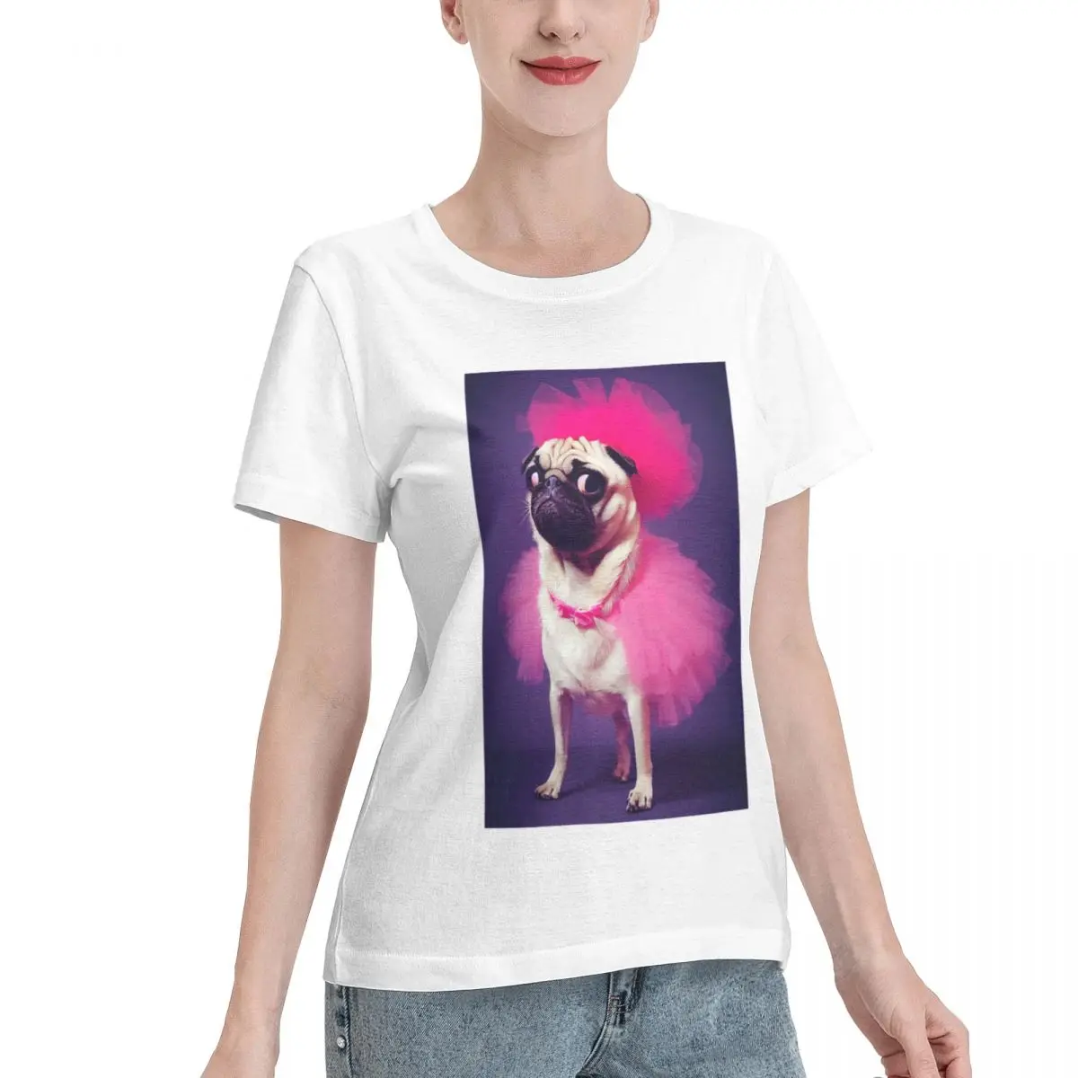 Must Have Serious Ballerina Pug Wearing A Pink Tutu Women's T-shirt Basic Blank T Shirt