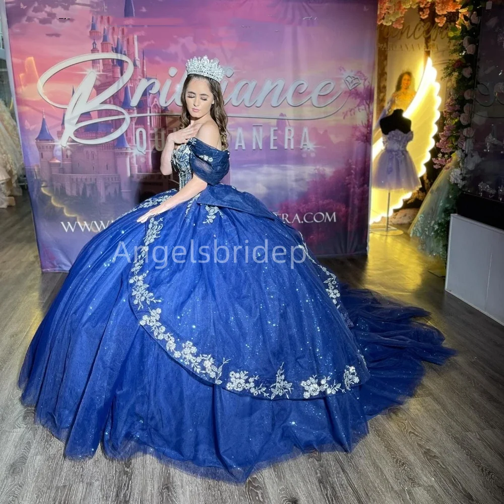 

Angelsbridep Woman Royal Blue Ball Gown Quinceanera Dresses With Shiny Appliques Beading Evening Party Dress Vestidos De Festa