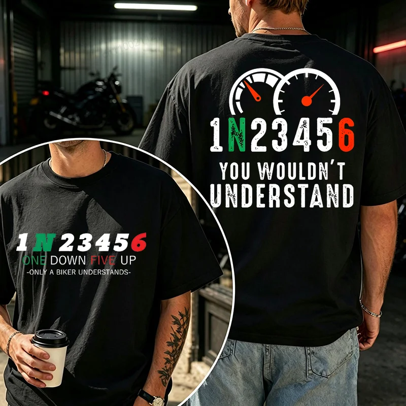 1N23456 Motorcycle Gear Shift Motorcyclist Biker Motorbike T-Shirt Women Men T Shirt Funny Motorcycle Day Men's Clothing Tops