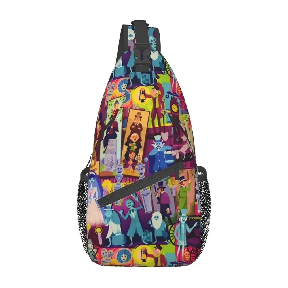 Cool Retro Haunted Mansion Collage Sling Bags for Cycling Camping Men Halloween Chest Crossbody Backpack Shoulder Daypack