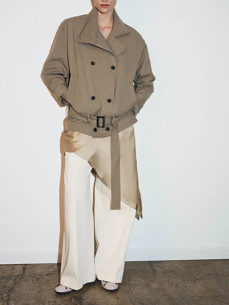 

Spring 2026 Women's Fashion Elegant Sweet Style Coat with Belt Drapey Versatile New Arrival Long Sleeve Double Button Ladies ...
