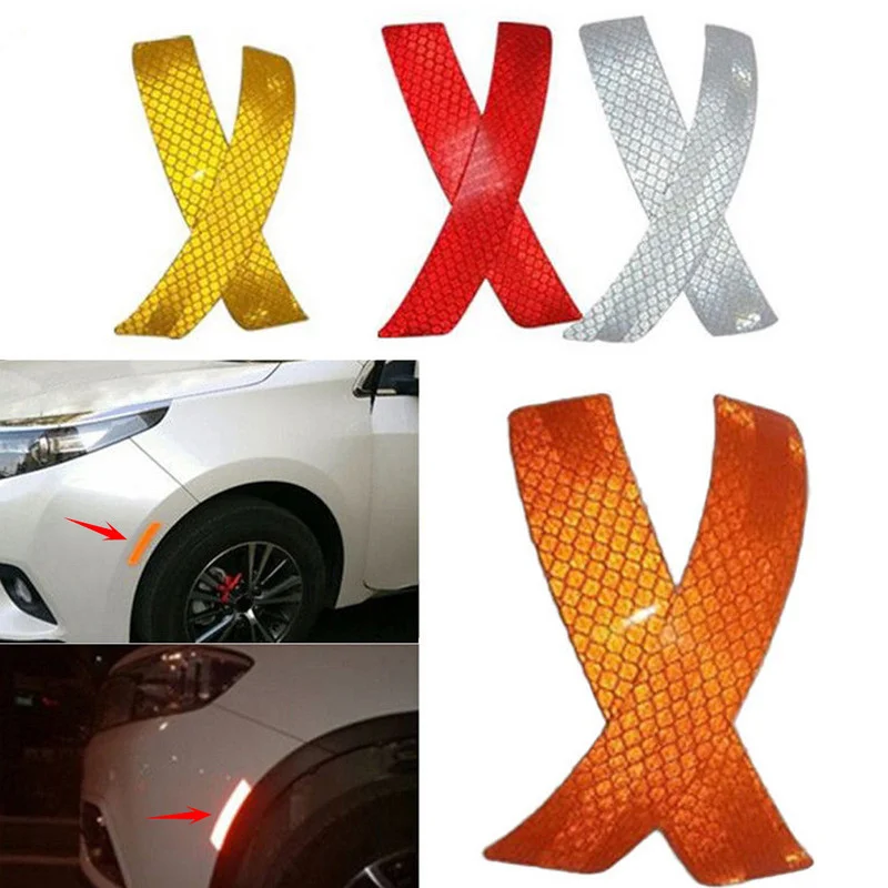 2pc Car Reflective Strip Night Anti-collision Stickers Auto Mudguards Bumper Alert Decal White Red Orange Yellow Car Accessories