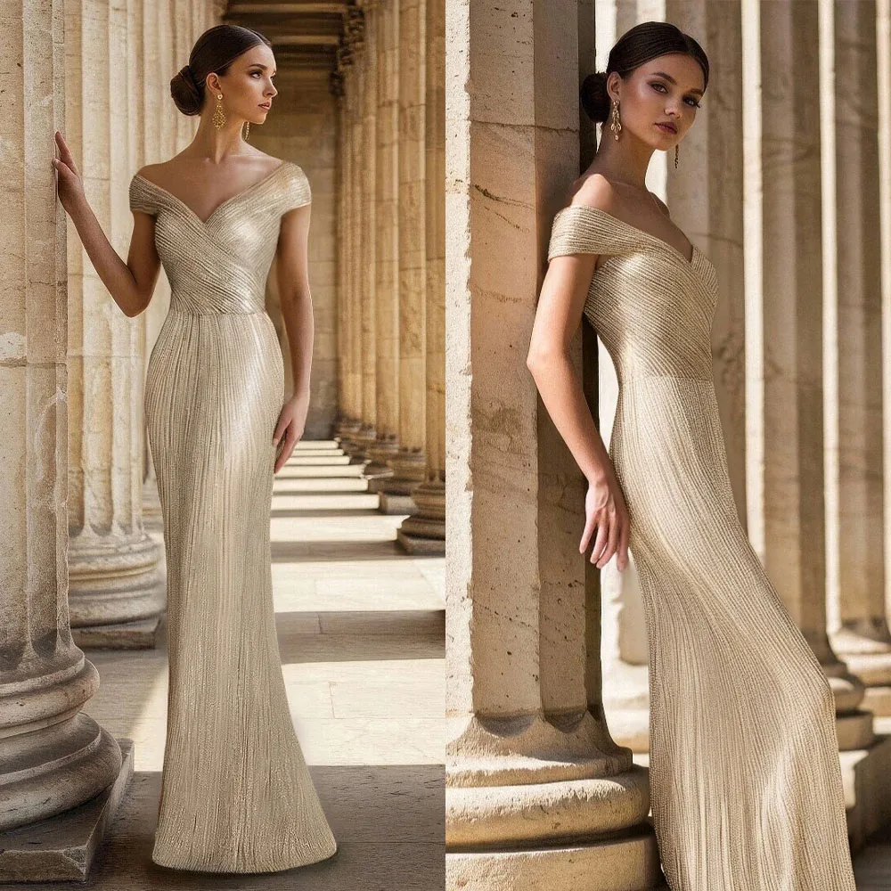 

High Quality Customized V-neck Off Shoulder Floor Length Kleider Damen Elegant Evening Dresses فساتين حفلات التخرج فساتين السهرة