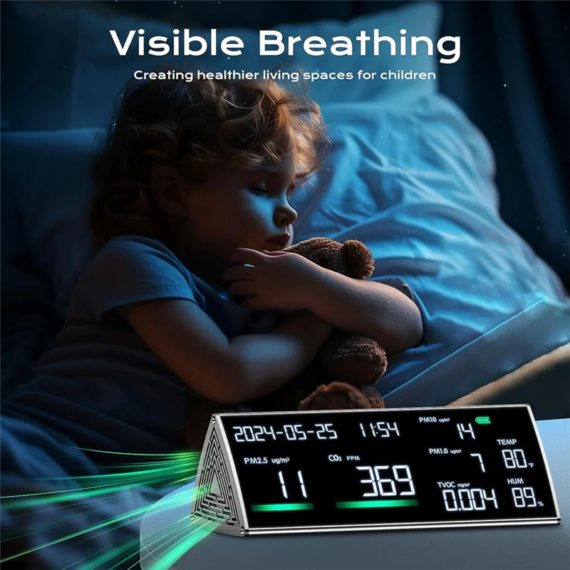【HOT】Air Quality Monitor-TVOC, PM2.5, PM1.0, PM10, Temperature, Humidity And Time Display Metal Surfaceair Quality Tester