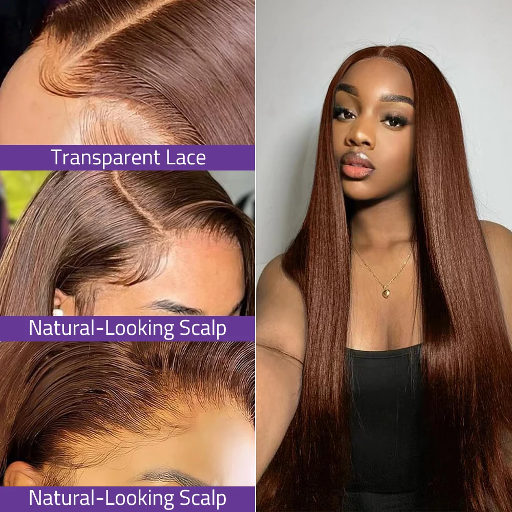 30 40 Inch Straight Chocolate Brown 13x6 Hd Lace Frontal Wigs PrePlucked #4 Colored Brazilian Wigs For Black Women 200 Density image 3