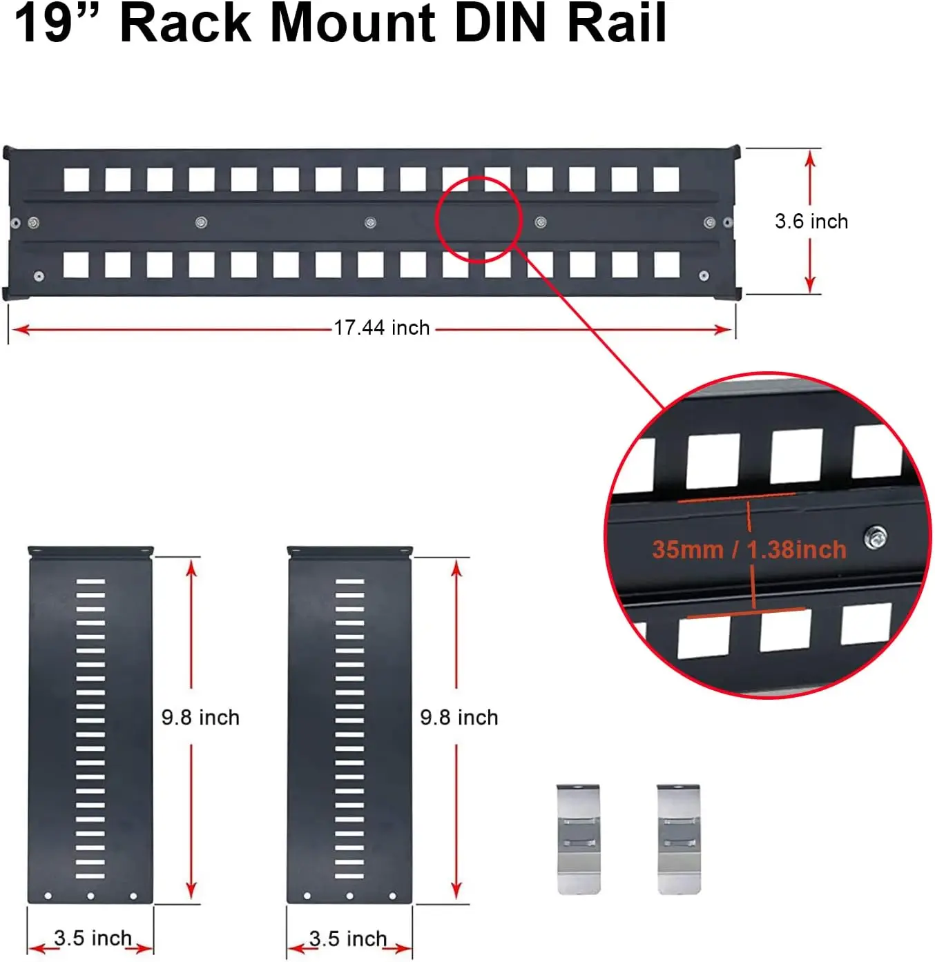 19 Inch Rack Mount DIN Rail Kit 2U Adjustable With High Strength Aluminum Alloy for Industrial Media Converters, PoE Switches
