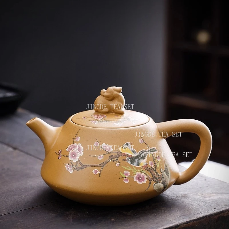

Color Changing Phoenix Singing Teapot with Heat Raw Mineral Gold Section Mud Semi Handmade Kung Fu Tea Set Tea Infuser