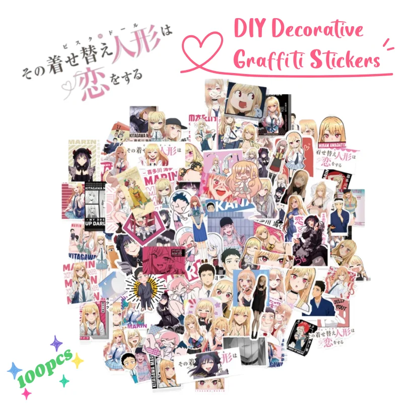 100pcs My Dress-Up Darling Marin Kitagawa Graffiti Sticker High Color Value Creative Personality Student DIY Decorative Sticker