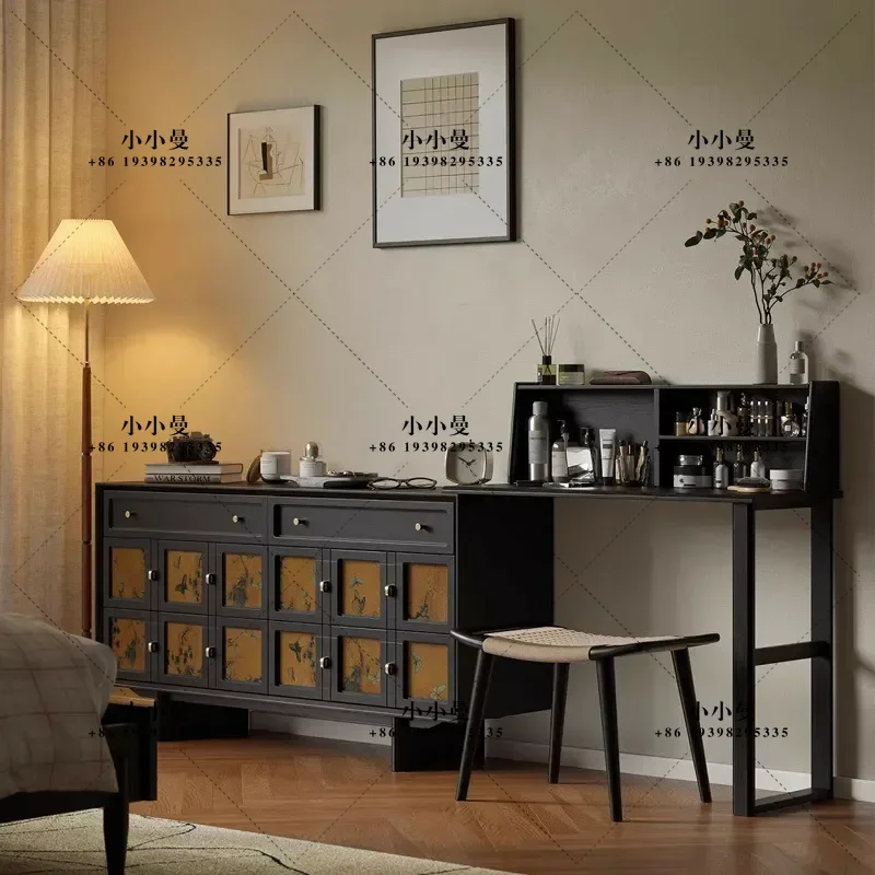 Custom Medieval Style Solid Wood Bucket Cabinet Dresser Integrated Multi Layer Storage Unit Black Finish Furniture