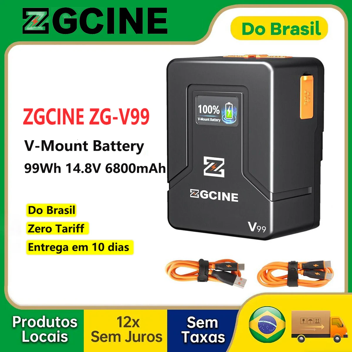 【Do Brasil】ZGCINE ZG-V99 V-Mount Battery 99Wh 14.8V 6800mAh for Continuous Light Aputure Amaran 60D/60X DSLR.