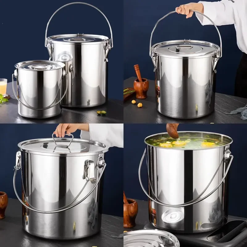 Large Capacity Stainless Steel Soup Pot with Lid Deep Kitchen Serving Boiling Stewing Saucepan Household Cookware