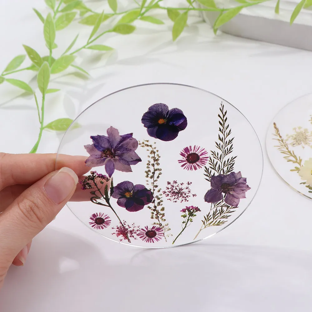 Table Decoration Round Acrylic Coasters Transparent Sweet Floral Print Coasters Colorful Insulation Pad Dining Table