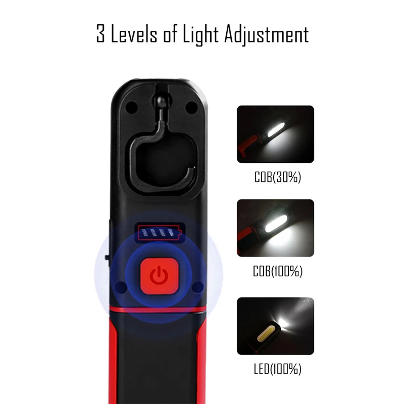 강력한 COB LED 작업등, 3 가지 조명 모드, 휴대용 손전등, 캠핑 조명, 자동 수리 조명, 비상 조명