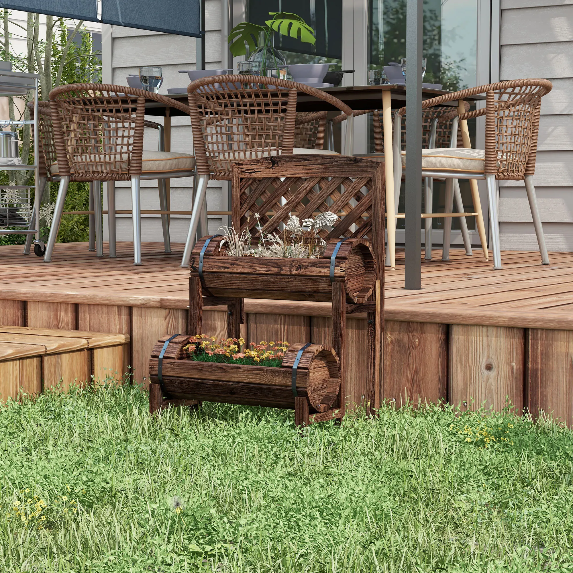 NONE Jardinière sur pieds surélevée avec treillis carré potager 2 niveaux pour terrasse, balcon jardin 42 x 49 x 80 cm marron Articles de boutique temporaires, amovibles et de grande valeur 3