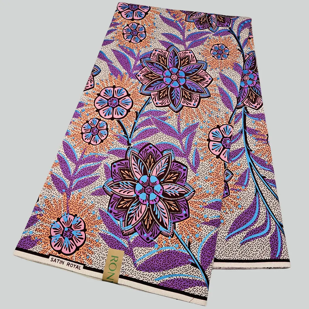 

Hot sale shining satin royal with golden Dutch wax, African cotton wax printed fabric, sewing clothing, bags and decor