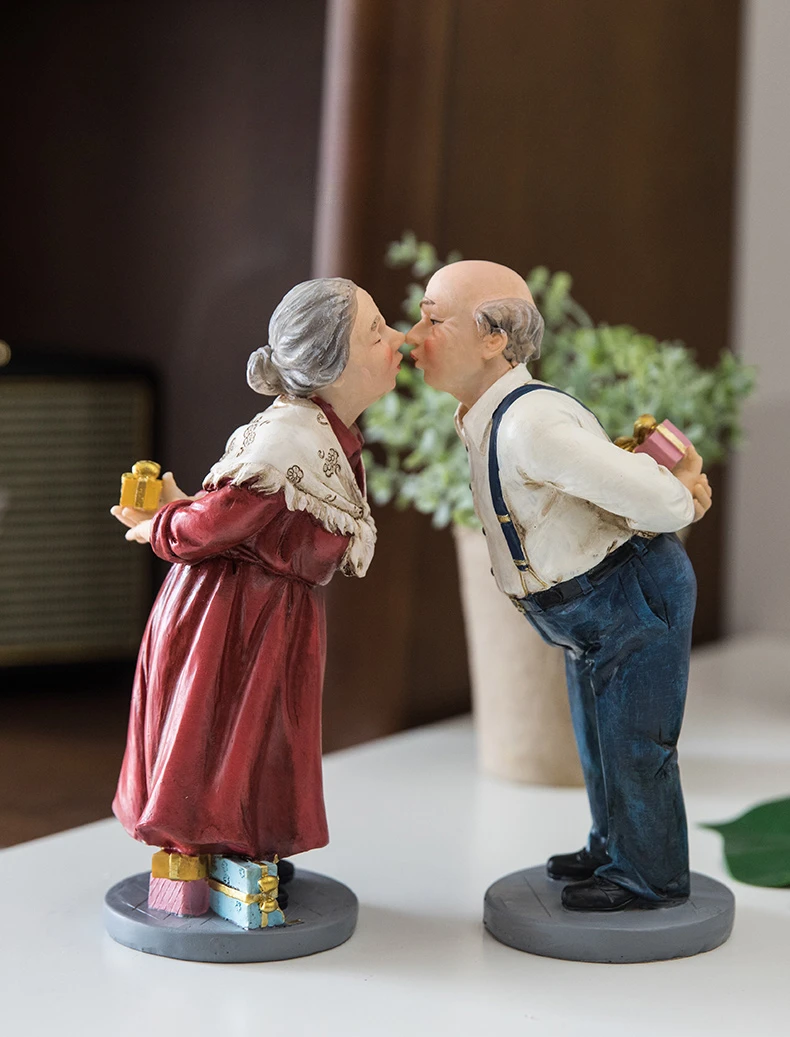 樹脂工芸品人工フィギュア彫刻老夫婦老人カップル結婚記念日装飾置物家