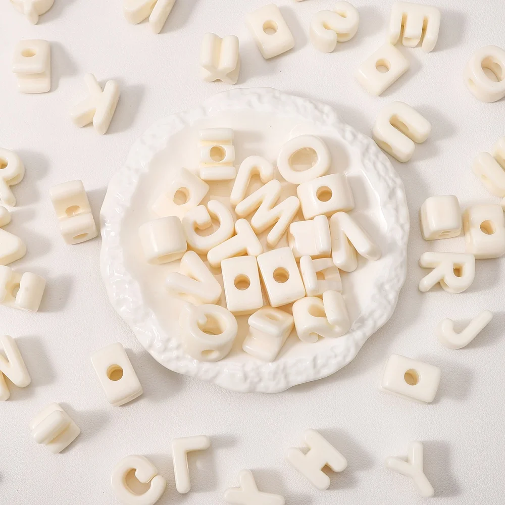 10/20/50pcs Beige Acrylic Large Hole Letter Loose Beads DIY Necklace Bracelet Mobile Phone Chain Bag Pendant Jewelry Accessories
