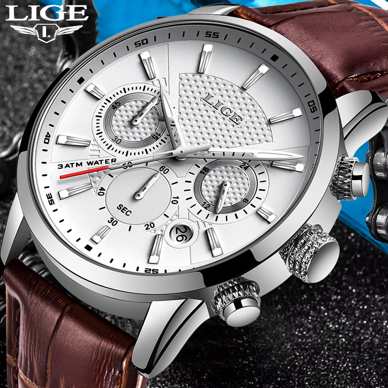 Reloj LIGE de lujo para hombre, relojes luminosos de cuero para negocios, relojes luminosos para hombre, cronógrafo de cuarzo resistente al agua deportivo militar