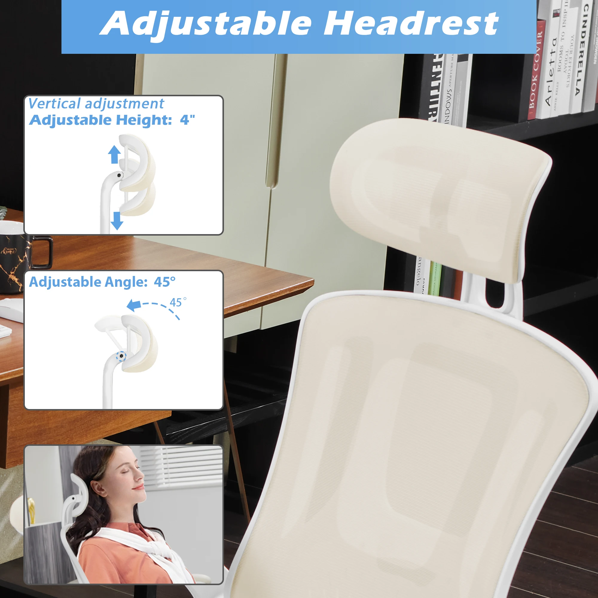 Ergonomic Office Chair, High Back Home Desk Chair with Headrest, Flip-Up Arms and Wide Cushion, Big and Tall Office Chair