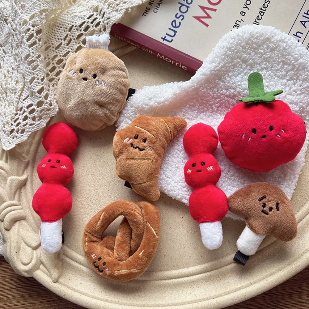 Pretzel Croissant Hair Clip Simulation Food Cute Cartoon Side Clip Hair Accessories Barrettes Funny Tomato Duckbill Clip Women