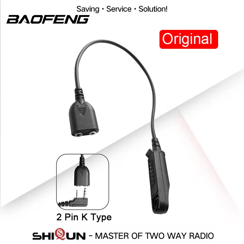 Baofeng UV-9R Pro Audio Adapter Cable 2 Pin K Plug Earphone Speaker Mic for UV-XR BF-9700 GMRS-9R UV-9G GT-3WP Waterproof Radios