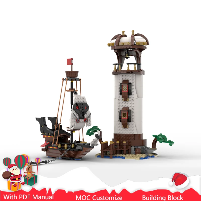 

NEW 807 PCS MOC Creative Medieval Pirate Lighthouse Building Blocks Model Educational DIY Assembly Toy For Boys Christmas Gifts