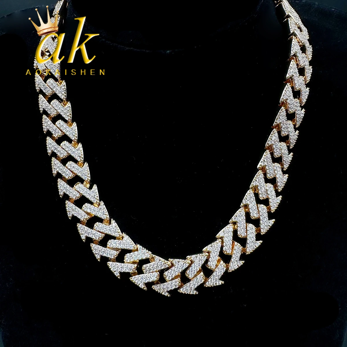 

Aokaishen Prong Necklace Choker for Men Iced Out Cuban Link Chain Real Copper Hip Hop Jewelry