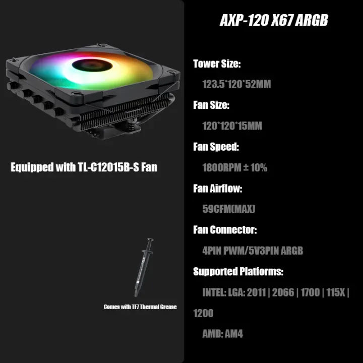 Thermalright AXP-120 X67 BLACK&WHITE ARGB CPU Air Cooler HTCP/Low Profile CPU Cooler Multi Fan Configurations 6 Heat Pipes