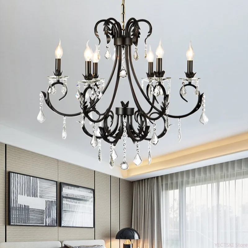 

American-style retro crystal lamp villa living room, bedroom lamp, dining room, high-end atmosphere, French candle chandelier