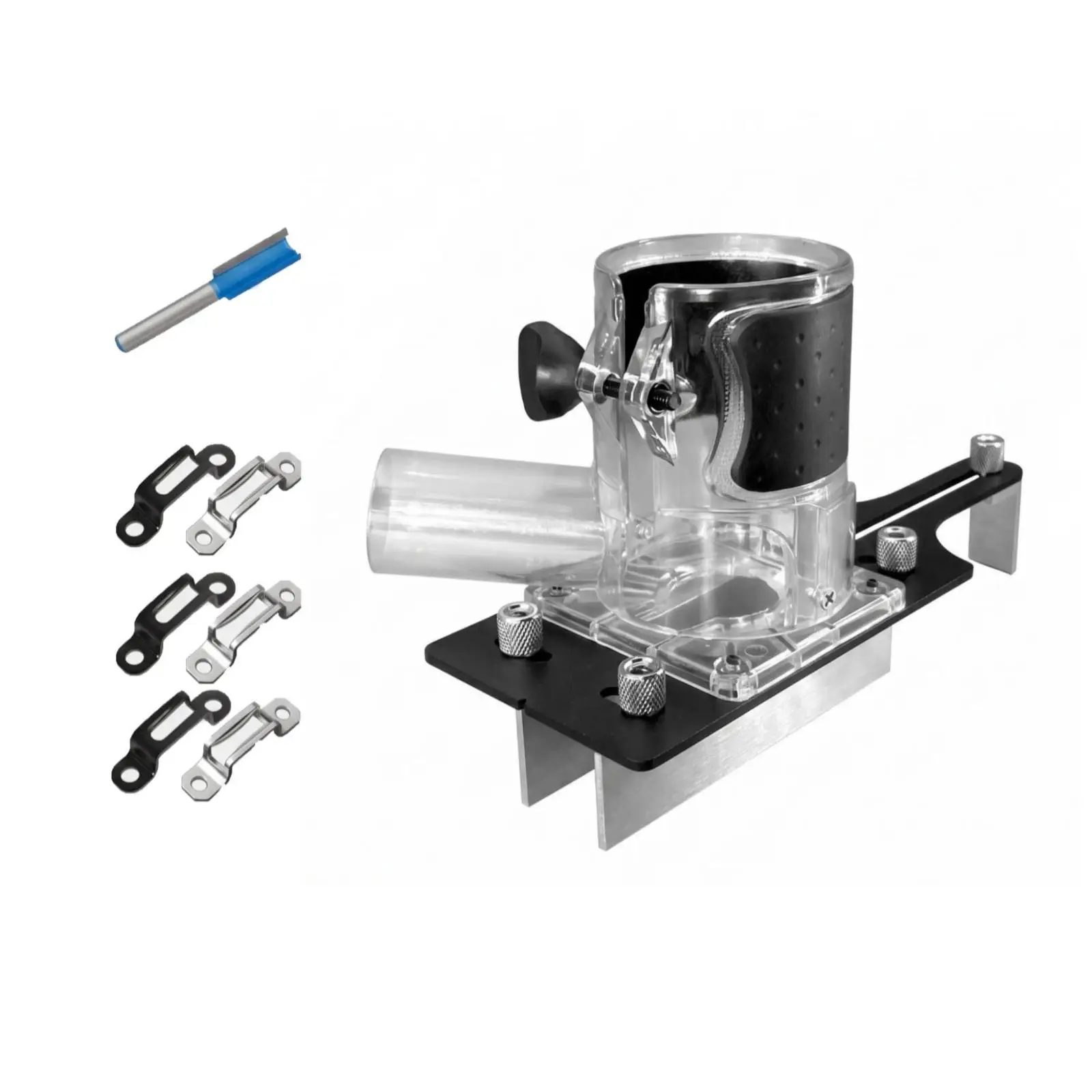 Precision Slotting Machine Template Jig for Edge Grooving with Metal Guide Plates and 32mm Vacuum Port for Workshop Use