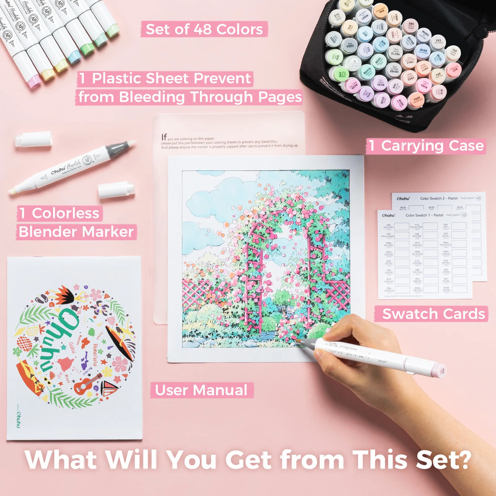 Ohuhu Honolulu 48 Pastel Colors Marker Pen Set Alcohol Art Markers Refillable Dual Tips Sketching Drawing School Art Supplies