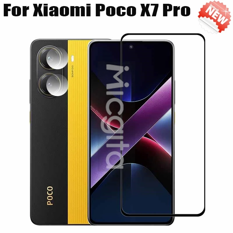 

Full Screen protector For Xiaomi POCO x7 pro Smartphone glass Anti-Scrath full glue and X7 Pro soft fiber lens film
