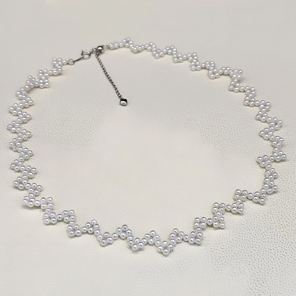 Unique Hand-woven Real Pearl Necklace with 3-4mm Round Freshwater Baby Pearls Elegant Handmade Luxury Charm Girl Choker Necklace