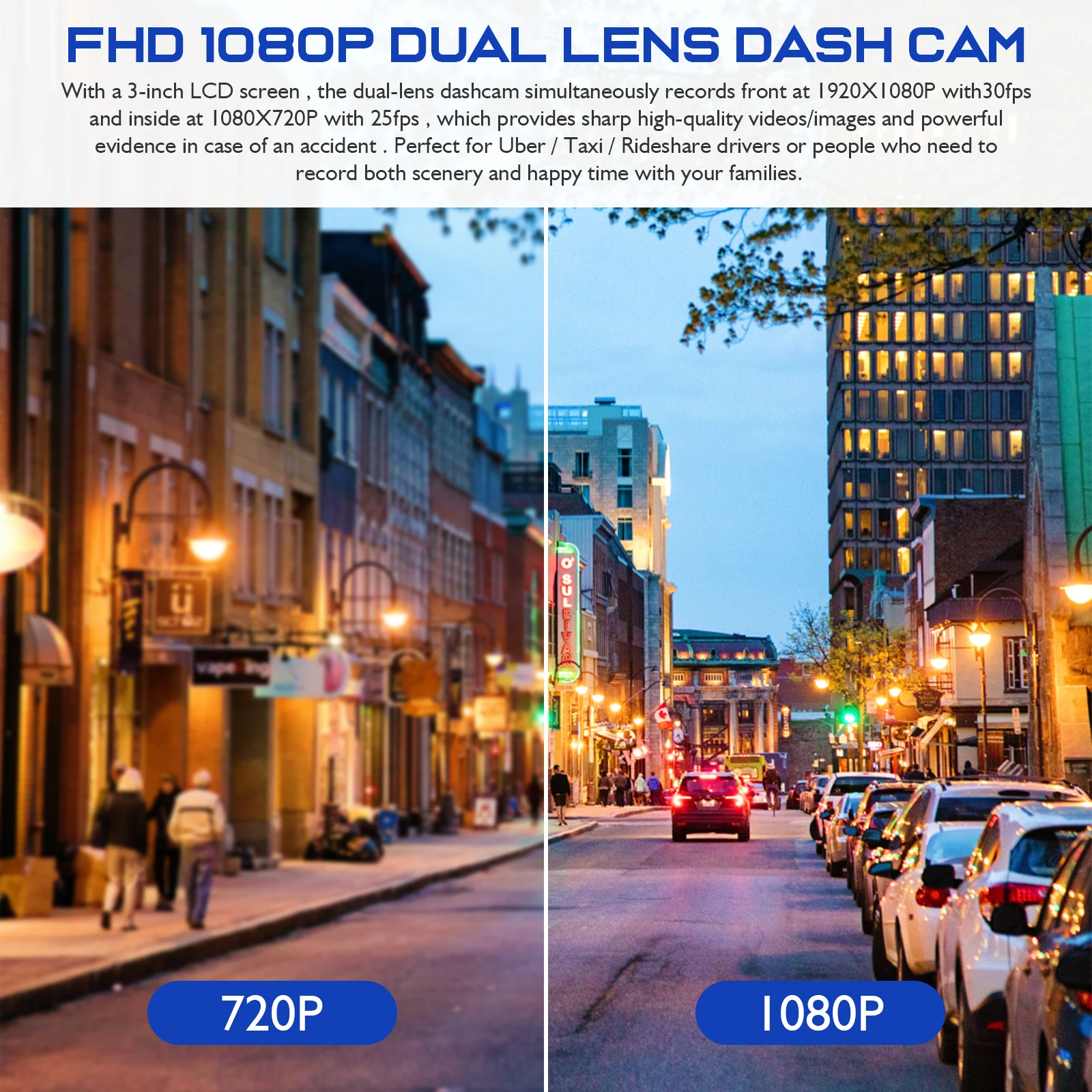 

Dual Dashcam ABS Wide Angle 1080P Cameras G Sensor Parking Mode Loop Recording Night Vision Car Accessories Decor