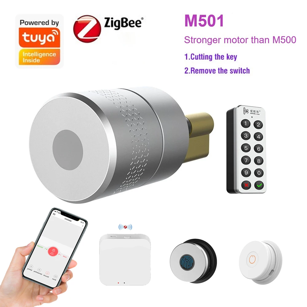 M501 Tuya Zigbee Smart Lock TTLock Cylinder Fingerprint Bluetooth Door Lock Smartlife WIFI Control M500 Upgrade Version