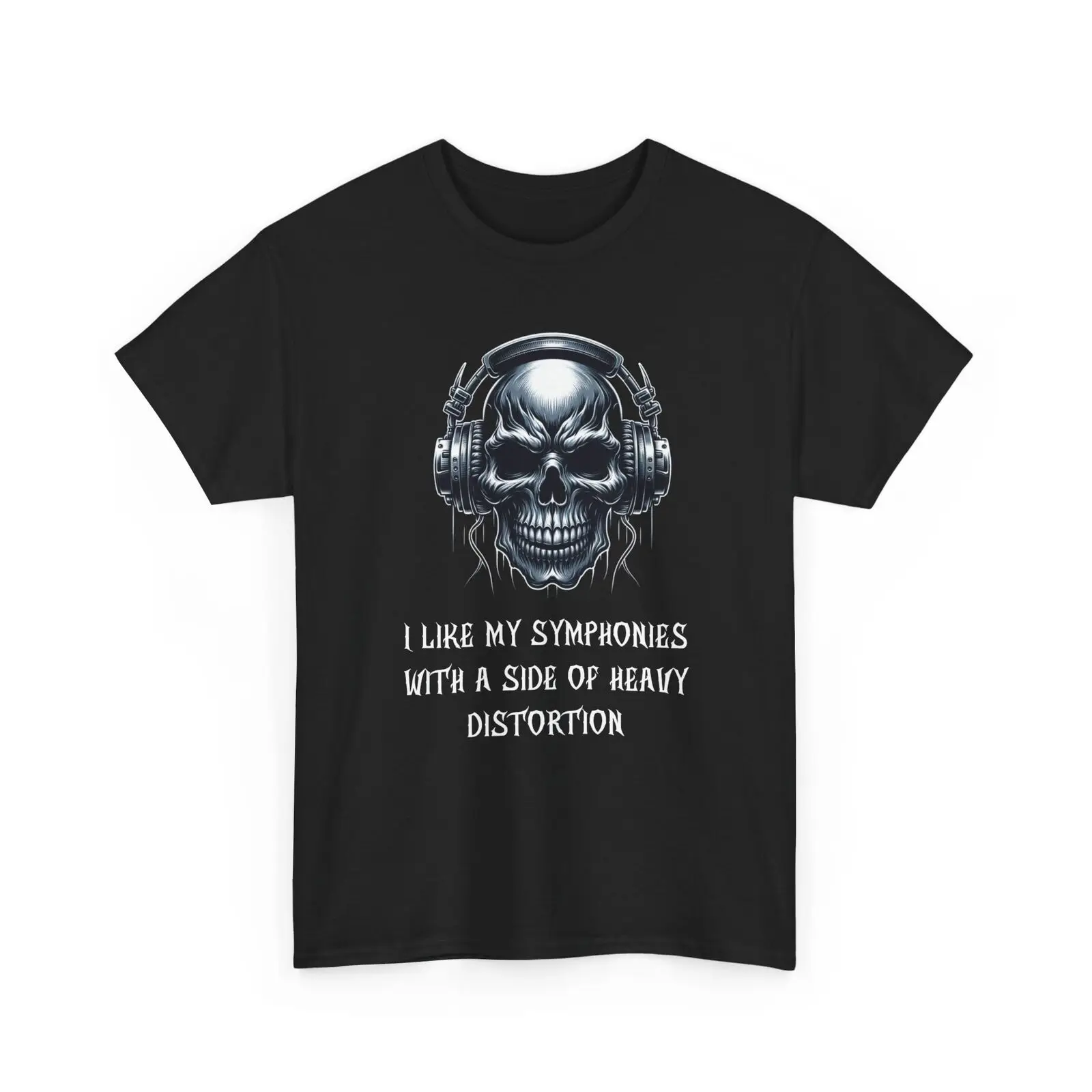 Distorted Harmony - Metal Symphony Tee Metal Music Skull with Headphones