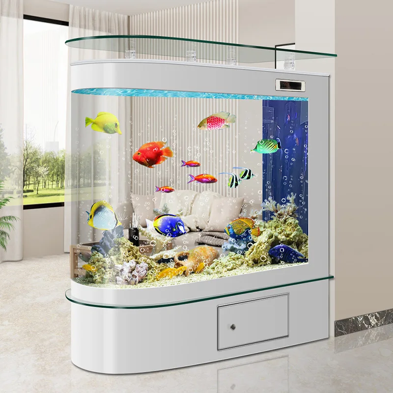 

Fish Farm Modern Aquarium Indoors Sink Luxury Modern Ornamental Fish Aquarium Entrance Hall Floor Home Furniture Acquario Lsyg