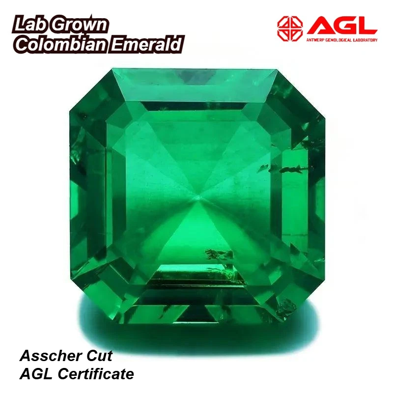 

High Quality Lab Grown Colombian Emerald Asscher Cut Hand Cutting Hydrothermal Emeralds Jewelry Making AGL Certificate