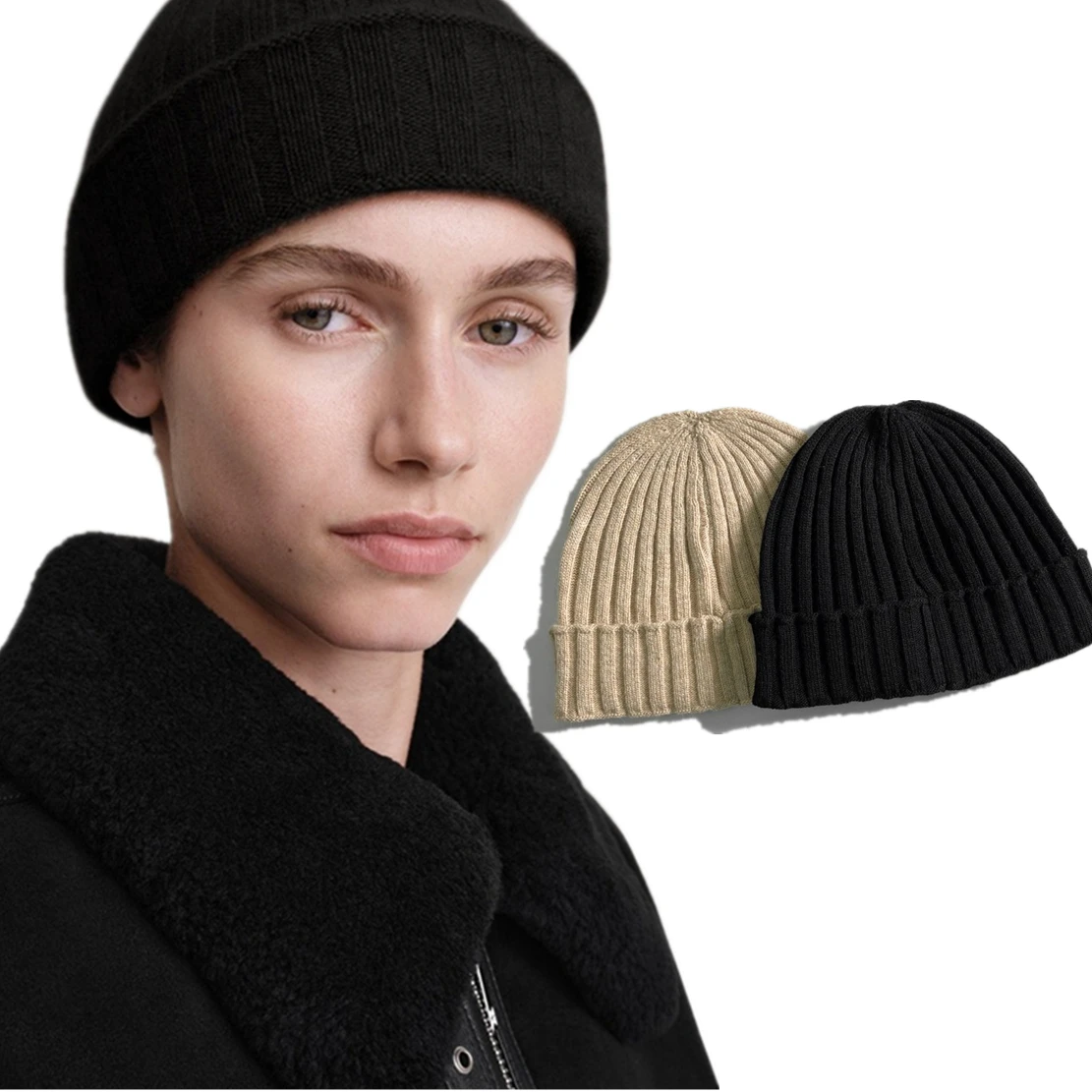 Jenny&Dave 2024 Ribbed Folded brim Knitted Wool Hat Early Spring New Round Top Nordic Vintage Wool Hat Children's