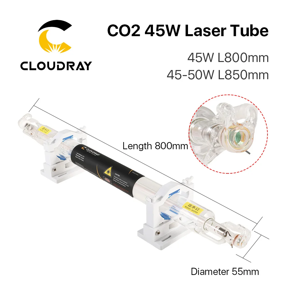 Imagem -02 - Lâmpada de Vidro 4550w do Laser para a Máquina de Corte da Gravura do Laser do Co2 Cloudray Tubo de Vidro do Laser do Co2 Dia.50 mm 55 mm 800 mm 850 mm