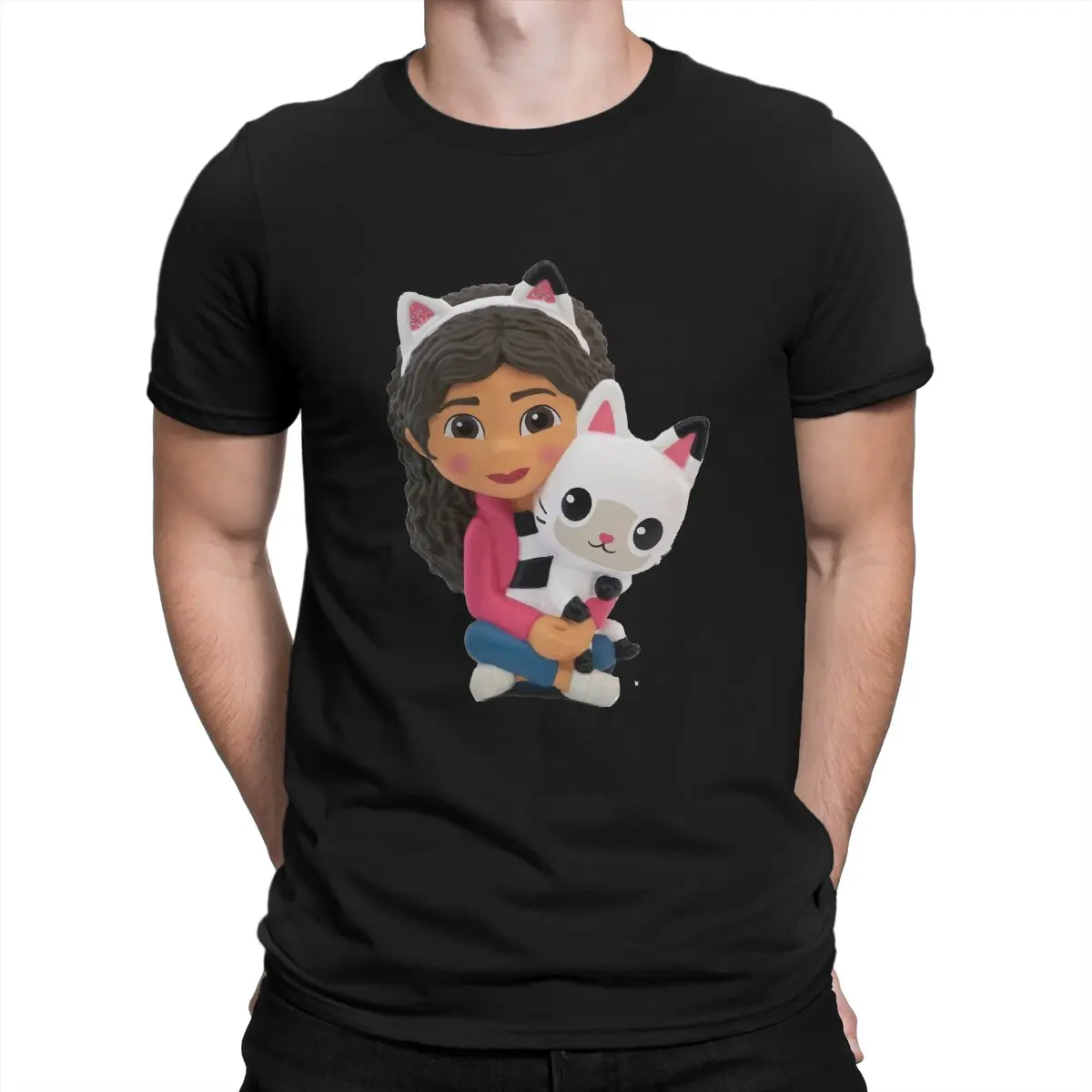 Vintage With Cat T-Shirts Men O Neck Cotton T Shirts Gabby's Dollhouse Short Sleeve Tee Shirt 6XL Clothes