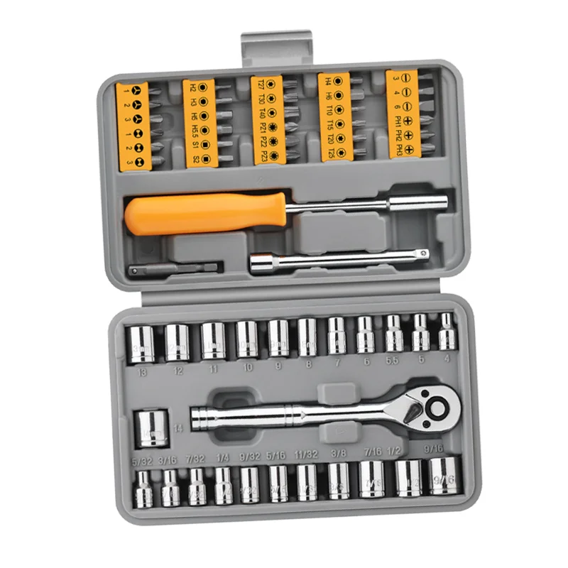57 pçs 1/4 "conjunto de chave catraca soquete completo ferramentas reparo do carro conjunto para carro bicicleta motocicleta manutenção ferramentas mecânicas chave